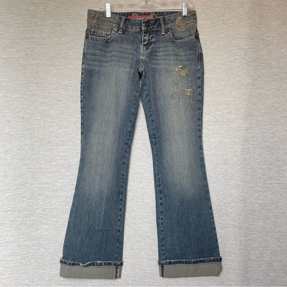 Guess Blue Bootcut Jeans with Gold Floral Detail 29